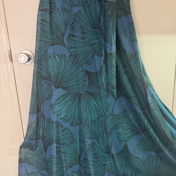 Betsy Adam High Neck Teal Gown - Picture 3 of 10